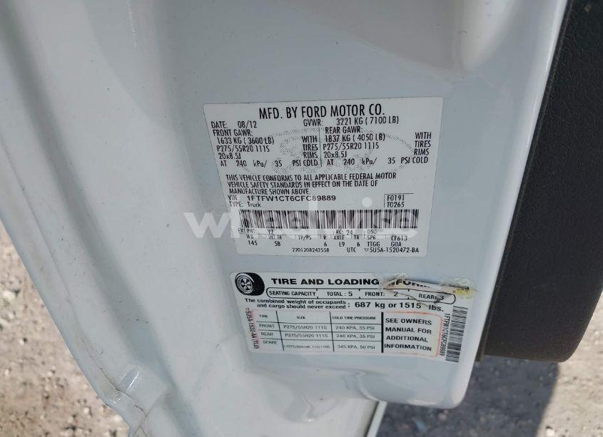 Photo 9 of 2012 Ford F-150 FX2 (VIN 1FTFW1CT6CFC89889)