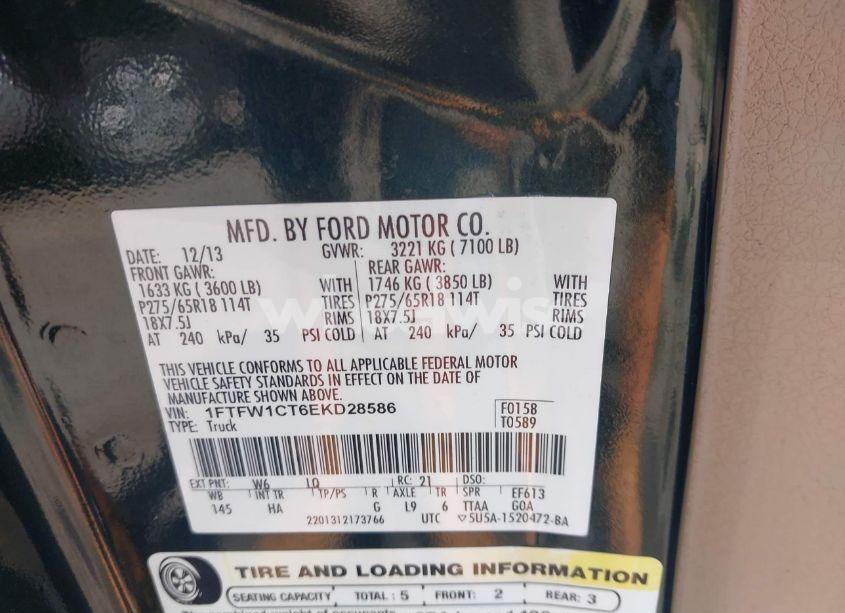 Photo 9 of 2014 Ford F-150 LARIAT (VIN 1FTFW1CT6EKD28586)