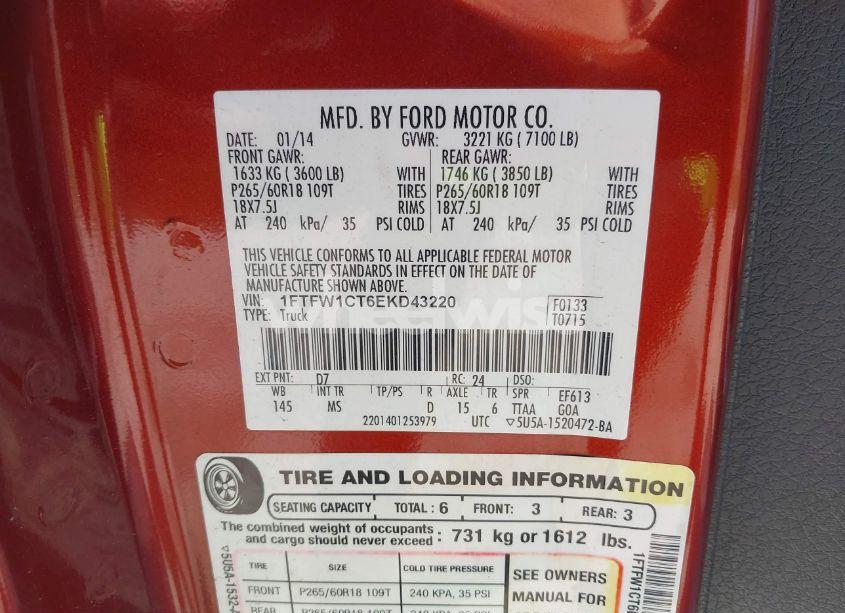 Photo 9 of 2014 Ford F-150 XLT (VIN 1FTFW1CT6EKD43220)