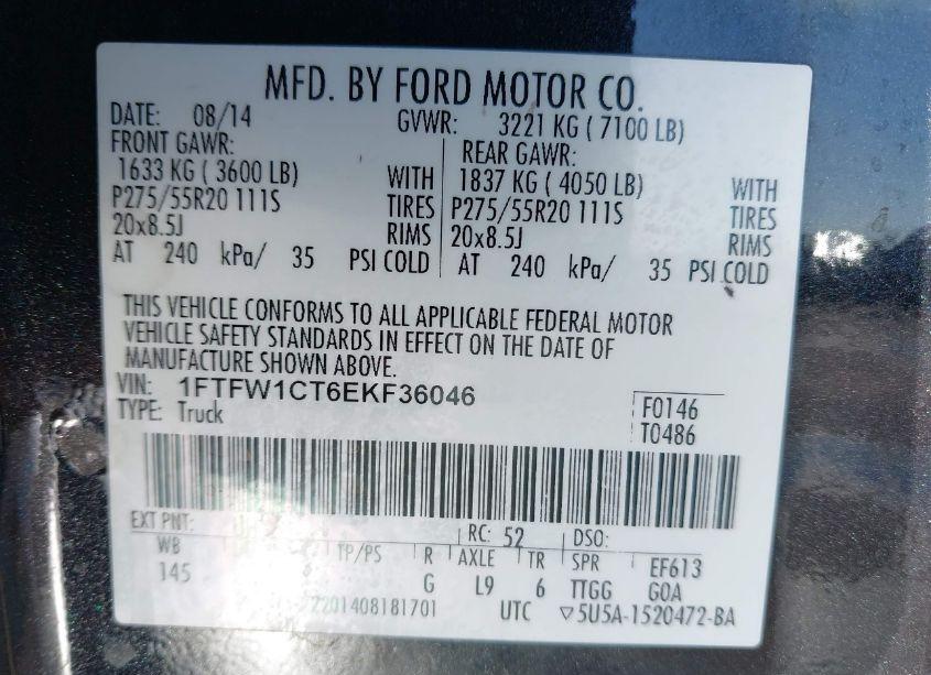 Photo 9 of 2014 Ford F-150 LARIAT (VIN 1FTFW1CT6EKF36046)