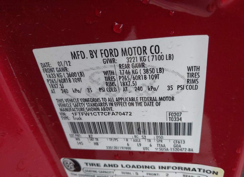 Photo 9 of 2012 Ford F-150 LARIAT (VIN 1FTFW1CT7CFA70472)