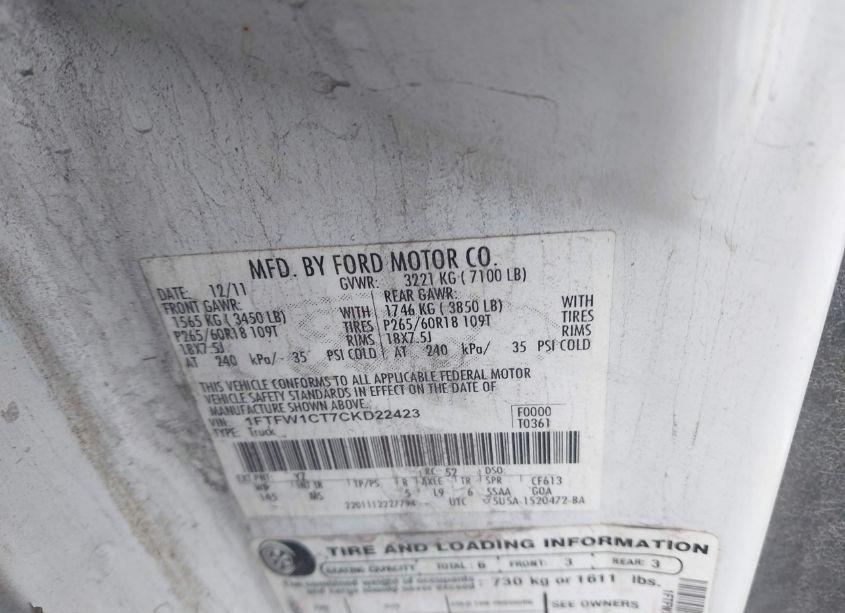 Photo 9 of 2012 Ford F-150 XLT (VIN 1FTFW1CT7CKD22423)