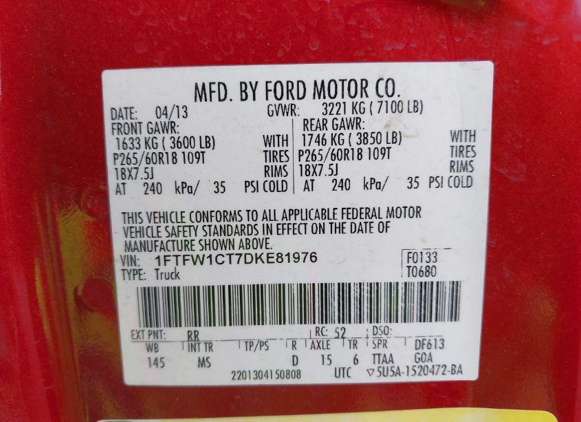 Photo 9 of 2013 Ford F-150 XLT (VIN 1FTFW1CT7DKE81976)