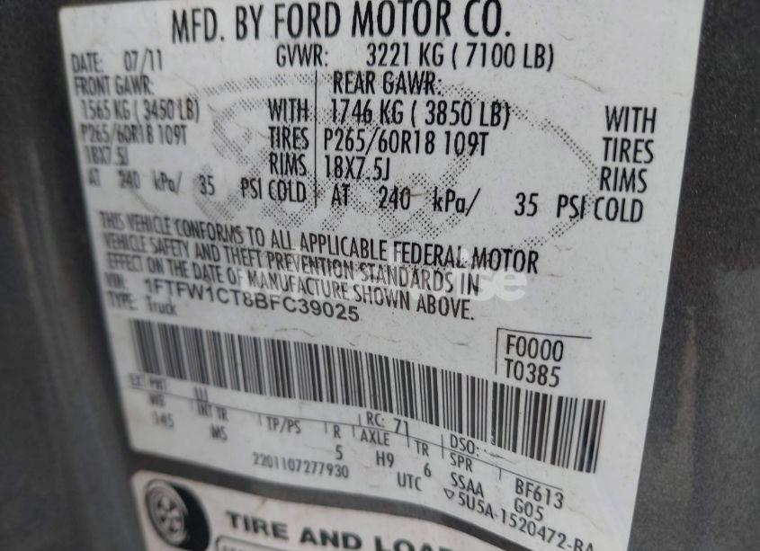 Photo 9 of 2011 Ford F-150 XLT (VIN 1FTFW1CT8BFC39025)