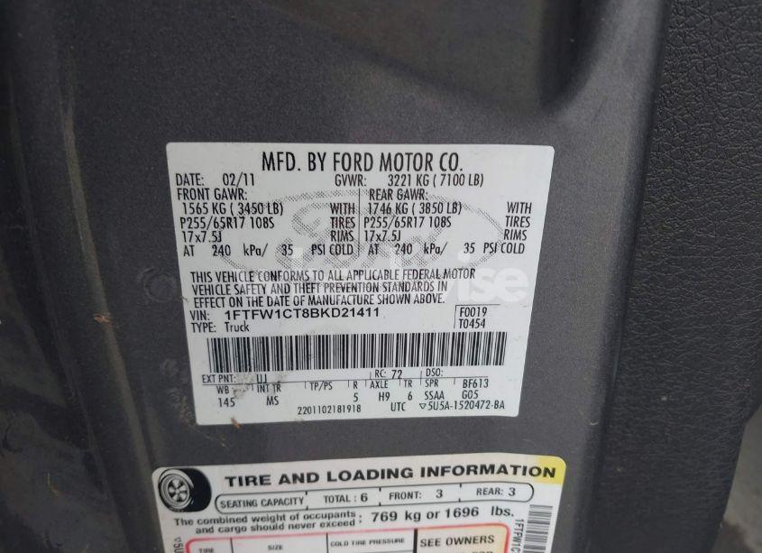 Photo 9 of 2011 Ford F-150 XLT (VIN 1FTFW1CT8BKD21411)