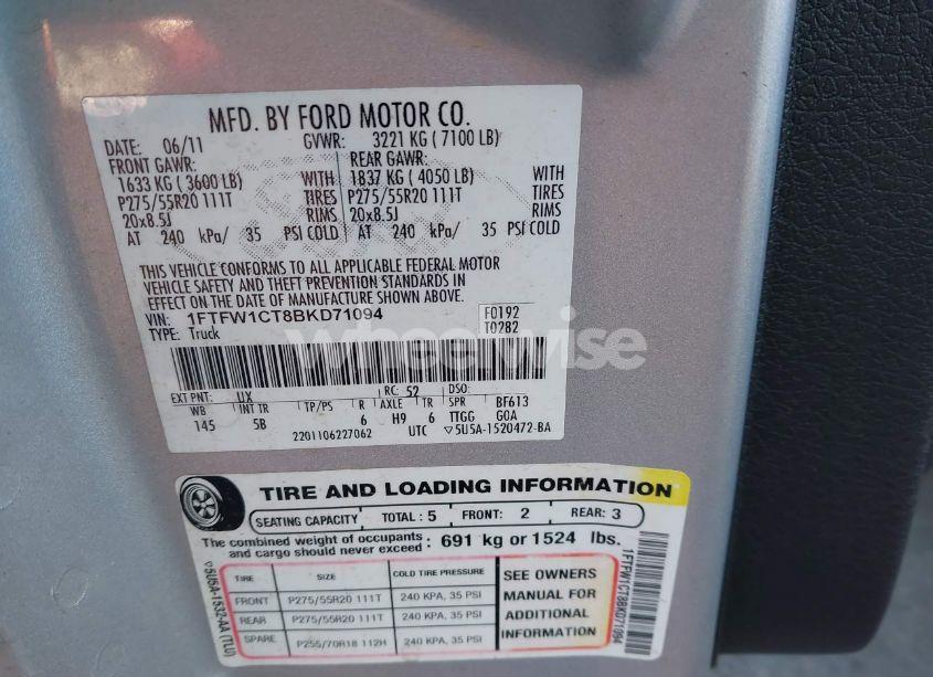 Photo 9 of 2011 Ford F-150 FX2 (VIN 1FTFW1CT8BKD71094)