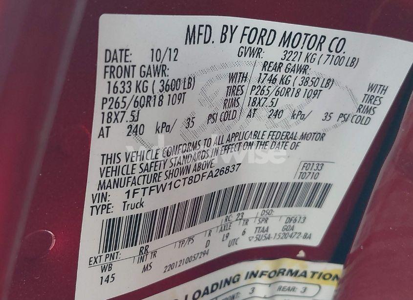 Photo 9 of 2013 Ford F-150 XLT (VIN 1FTFW1CT8DFA26837)