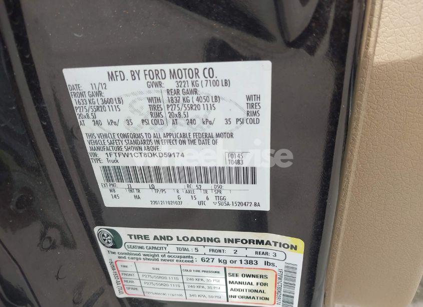 Photo 9 of 2013 Ford F-150 LARIAT (VIN 1FTFW1CT8DKD59174)