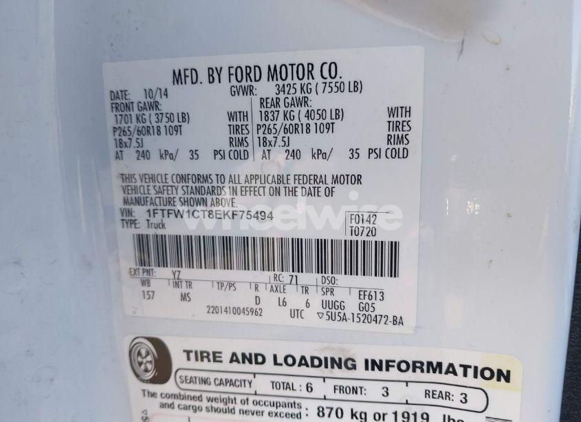 Photo 9 of 2014 Ford F-150 XLT (VIN 1FTFW1CT8EKF75494)