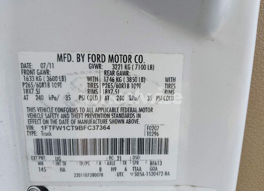 Photo 9 of 2011 Ford F-150 LARIAT (VIN 1FTFW1CT9BFC37364)