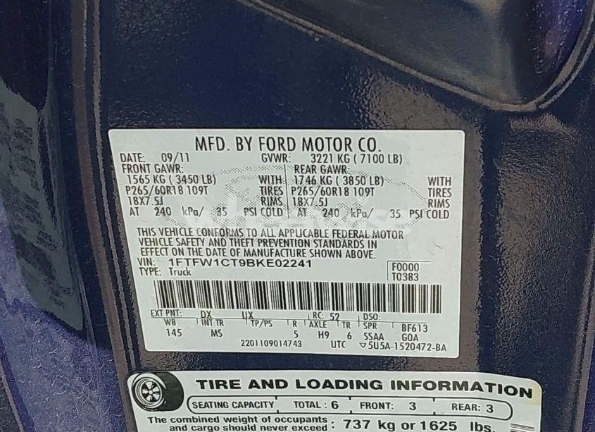 Photo 9 of 2011 Ford F-150 XLT (VIN 1FTFW1CT9BKE02241)