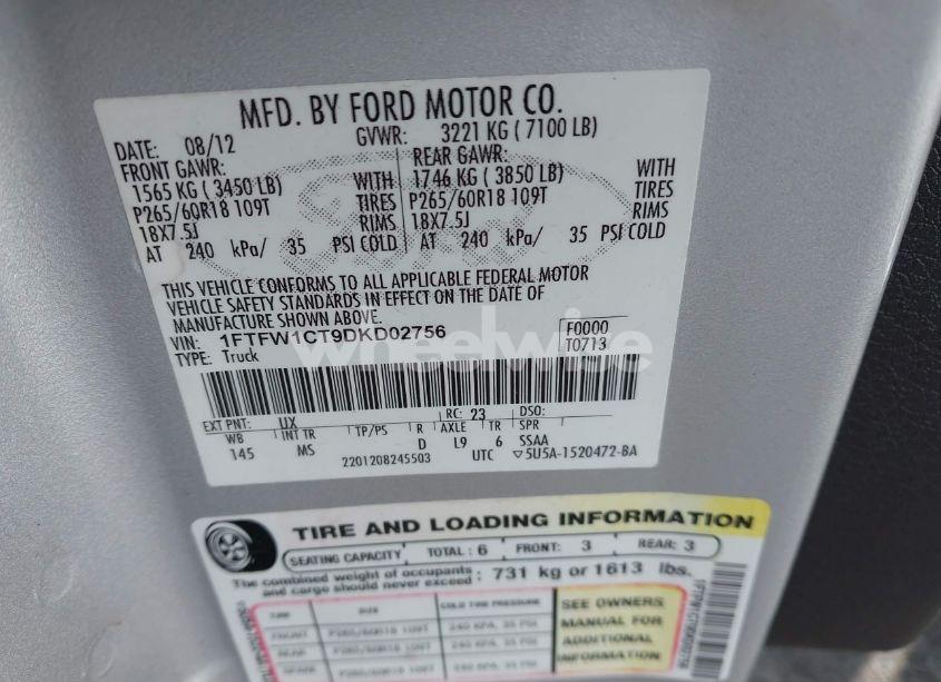 Photo 9 of 2013 Ford F-150 XLT (VIN 1FTFW1CT9DKD02756)