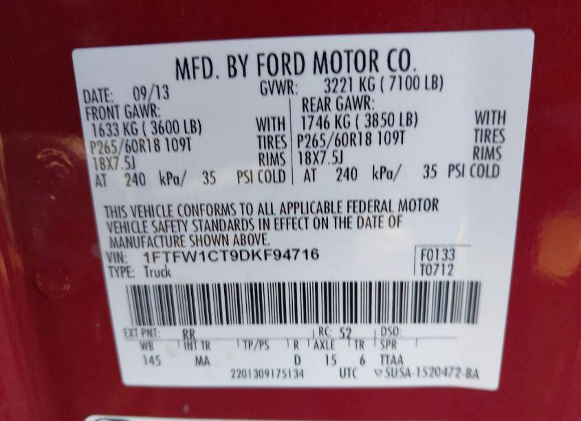 Photo 9 of 2013 Ford F-150 XLT (VIN 1FTFW1CT9DKF94716)