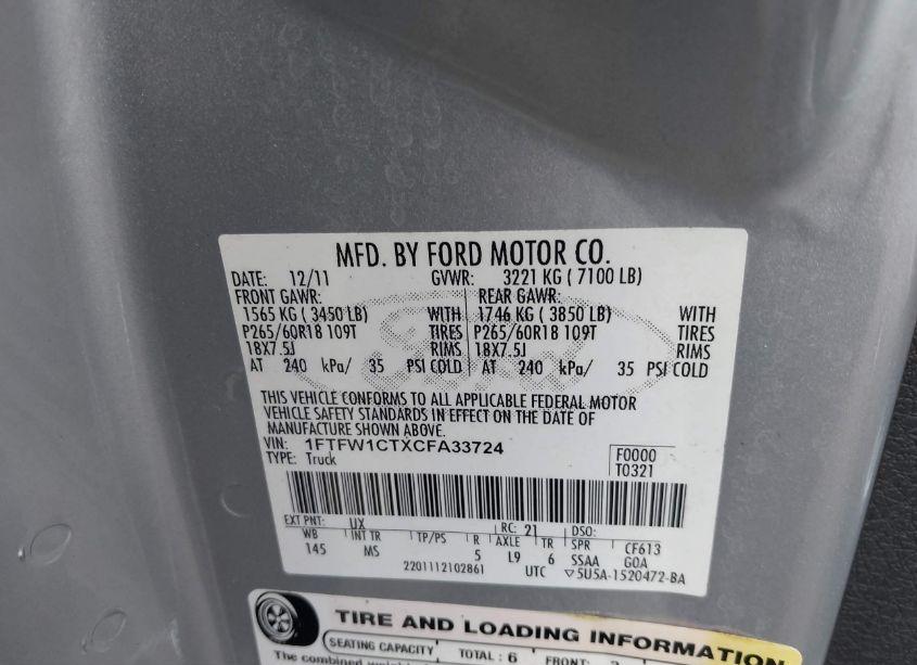 Photo 9 of 2012 Ford F-150 XLT (VIN 1FTFW1CTXCFA33724)