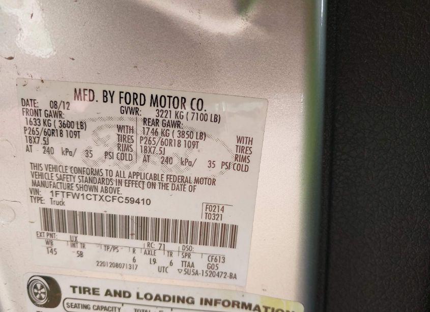 Photo 9 of 2012 Ford F-150 FX2 (VIN 1FTFW1CTXCFC59410)