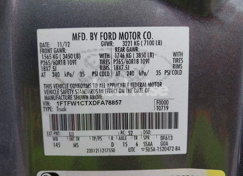 Photo 9 of 2013 Ford F-150 XLT (VIN 1FTFW1CTXDFA78857)