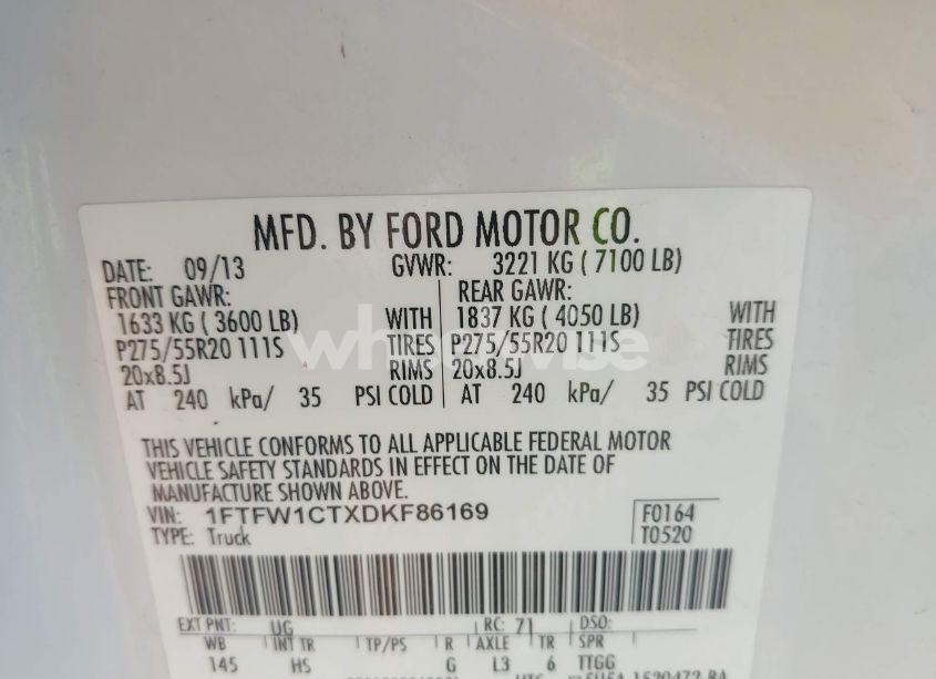 Photo 9 of 2013 Ford F-150 LARIAT (VIN 1FTFW1CTXDKF86169)