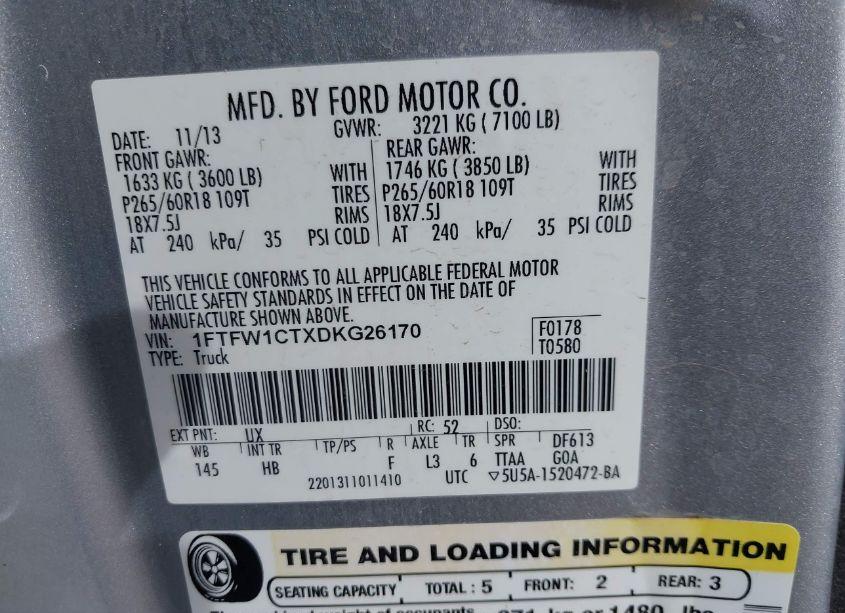 Photo 9 of 2013 Ford F-150 LARIAT (VIN 1FTFW1CTXDKG26170)