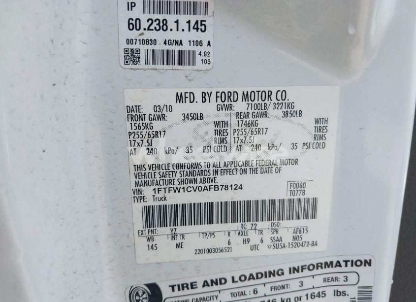 Photo 9 of 2010 Ford F-150 FX2 SPORT/HARLEY-DAVIDSON/KING RANCH/LARIAT/PLATINUM/XL/XLT (VIN 1FTFW1CV0AFB78124)