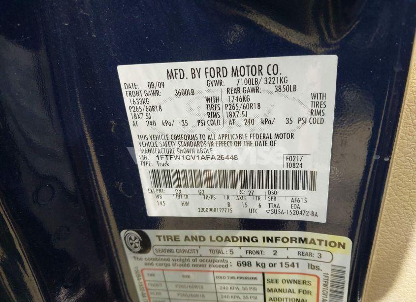 Photo 9 of 2010 Ford F-150 FX2 SPORT/HARLEY-DAVIDSON/KING RANCH/LARIAT/PLATINUM/XL/XLT (VIN 1FTFW1CV1AFA26448)