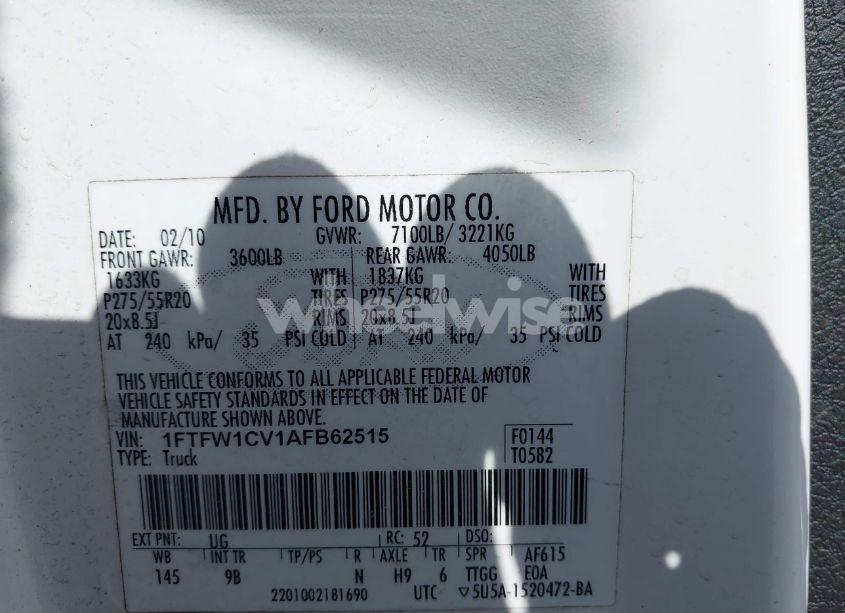 Photo 9 of 2010 Ford F-150 FX2 SPORT/HARLEY-DAVIDSON/KING RANCH/LARIAT/PLATINUM/XL/XLT (VIN 1FTFW1CV1AFB62515)