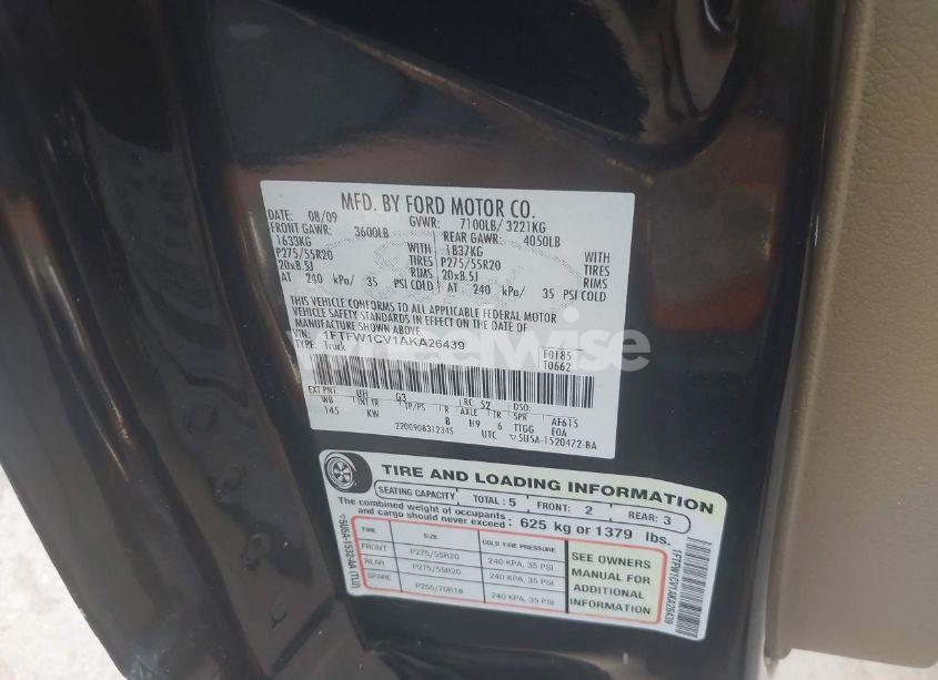 Photo 9 of 2010 Ford F-150 FX2 SPORT/HARLEY-DAVIDSON/KING RANCH/LARIAT/PLATINUM/XL/XLT (VIN 1FTFW1CV1AKA26439)