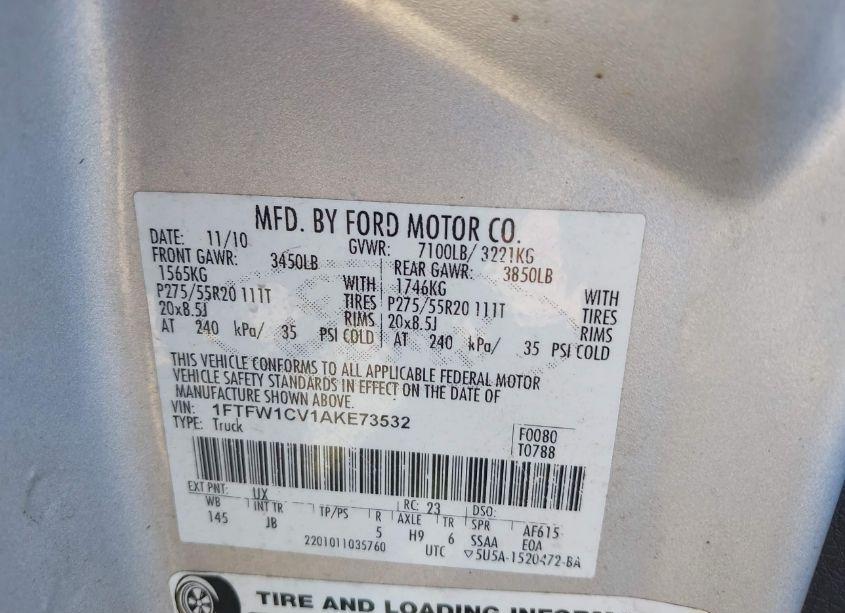 Photo 9 of 2010 Ford F-150 FX2 SPORT (VIN 1FTFW1CV1AKE73532)