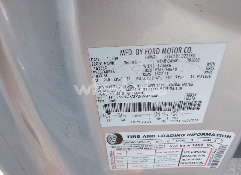 Photo 9 of 2010 Ford F-150 FX2 SPORT/HARLEY-DAVIDSON/KING RANCH/LARIAT/PLATINUM/XL/XLT (VIN 1FTFW1CV2AFA97948)