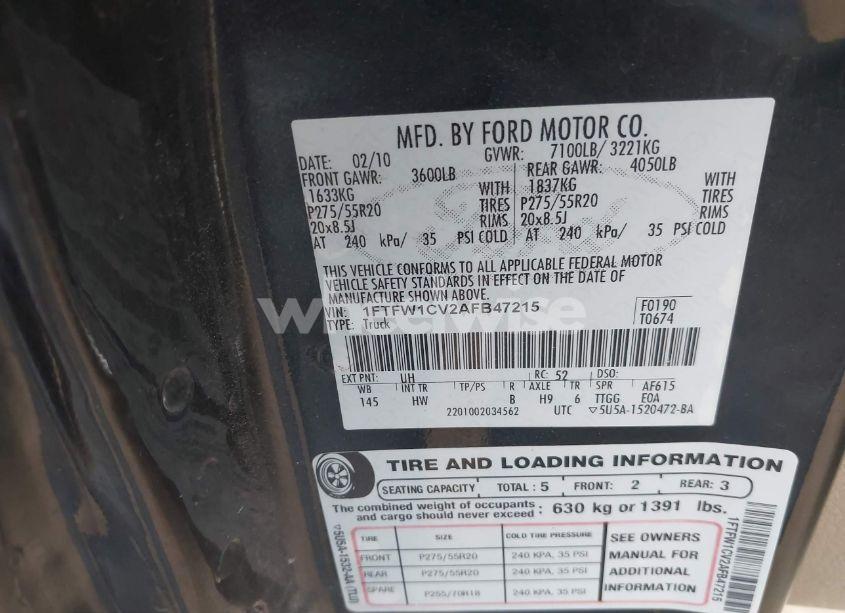 Photo 9 of 2010 Ford F-150 LARIAT (VIN 1FTFW1CV2AFB47215)