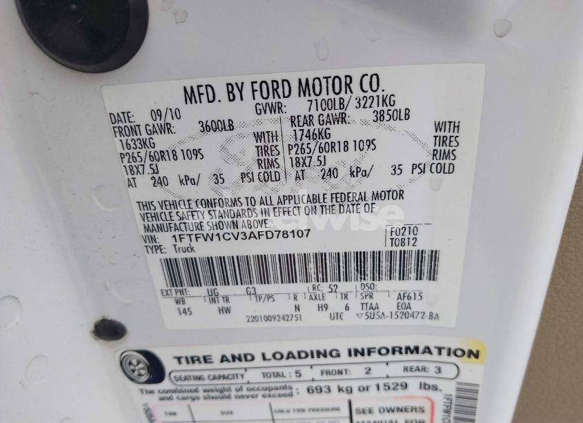 Photo 9 of 2010 Ford F-150 PLATINUM (VIN 1FTFW1CV3AFD78107)