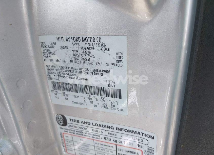 Photo 9 of 2010 Ford F-150 FX2 SPORT/HARLEY-DAVIDSON/KING RANCH/LARIAT/PLATINUM/XL/XLT (VIN 1FTFW1CV4AFA95909)