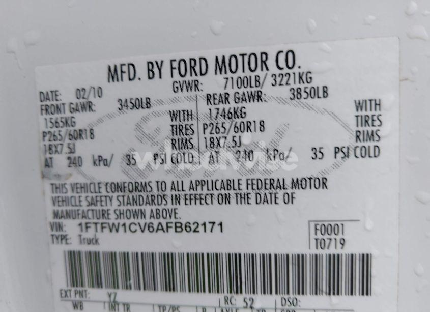 Photo 9 of 2010 Ford F-150 FX2 SPORT/HARLEY-DAVIDSON/KING RANCH/LARIAT/PLATINUM/XL/XLT (VIN 1FTFW1CV6AFB62171)