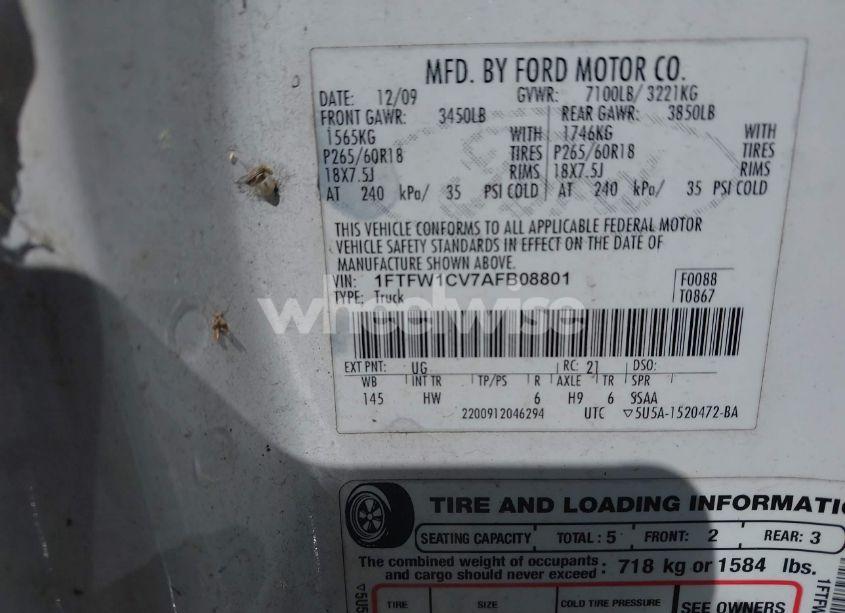 Photo 9 of 2010 Ford F-150 LARIAT (VIN 1FTFW1CV7AFB08801)