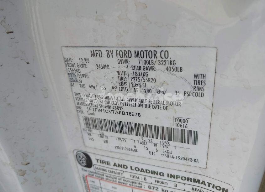 Photo 9 of 2010 Ford F-150 FX2 SPORT/HARLEY-DAVIDSON/KING RANCH/LARIAT/PLATINUM/XL/XLT (VIN 1FTFW1CV7AFB18678)