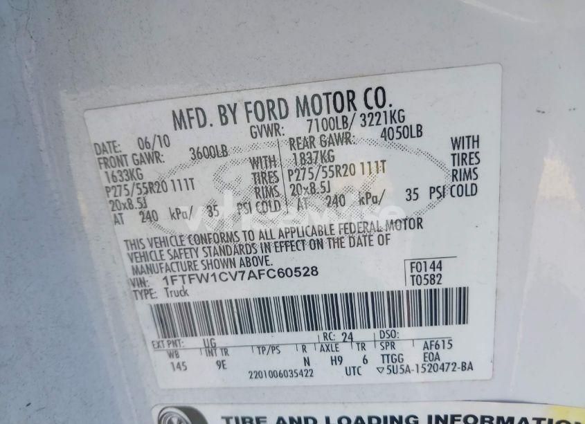 Photo 9 of 2010 Ford F-150 FX2 SPORT/HARLEY-DAVIDSON/KING RANCH/LARIAT/PLATINUM/XL/XLT (VIN 1FTFW1CV7AFC60528)