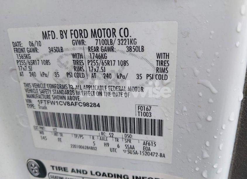 Photo 9 of 2010 Ford F-150 FX2 SPORT/HARLEY-DAVIDSON/KING RANCH/LARIAT/PLATINUM/XL/XLT (VIN 1FTFW1CV8AFC98284)