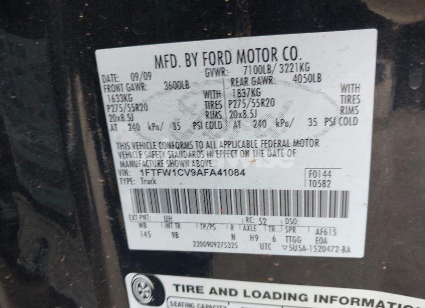 Photo 9 of 2010 Ford F-150 PLATINUM (VIN 1FTFW1CV9AFA41084)