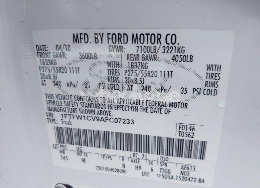 Photo 9 of 2010 Ford F-150 FX2 SPORT/HARLEY-DAVIDSON/KING RANCH/LARIAT/PLATINUM/XL/XLT (VIN 1FTFW1CV9AFC07233)