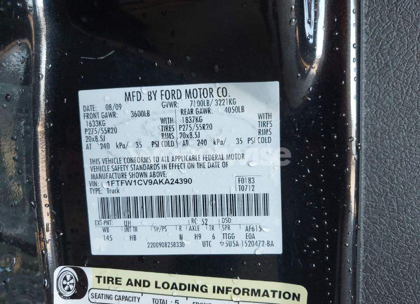 Photo 9 of 2010 Ford F-150 FX2 SPORT/HARLEY-DAVIDSON/KING RANCH/LARIAT/PLATINUM/XL/XLT (VIN 1FTFW1CV9AKA24390)