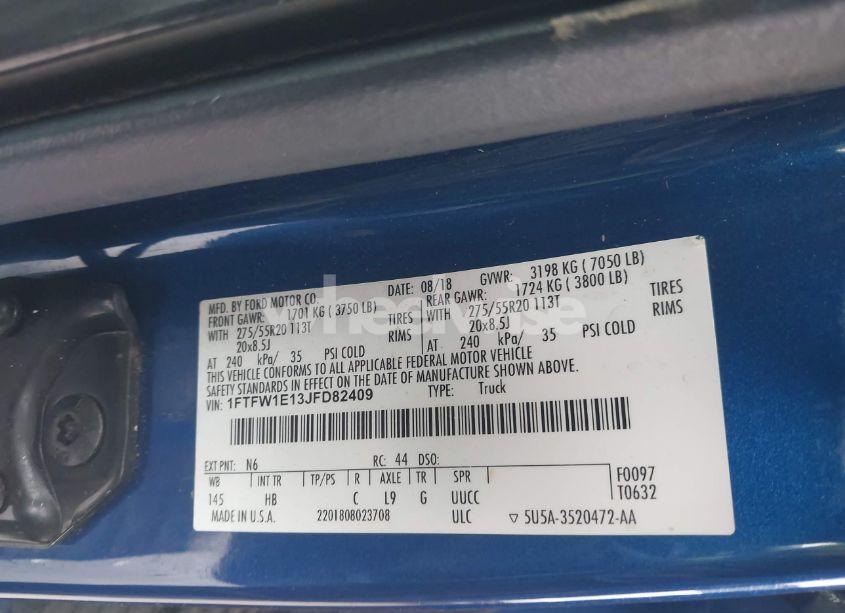 Photo 9 of 2018 Ford F-150 LARIAT (VIN 1FTFW1E13JFD82409)