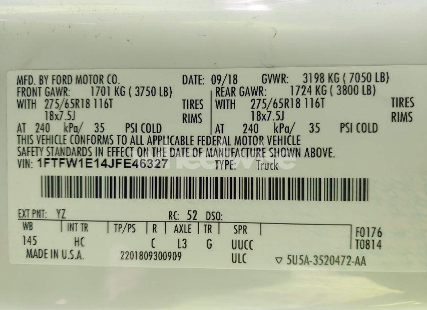 Photo 9 of 2018 Ford F-150 LARIAT (VIN 1FTFW1E14JFE46327)