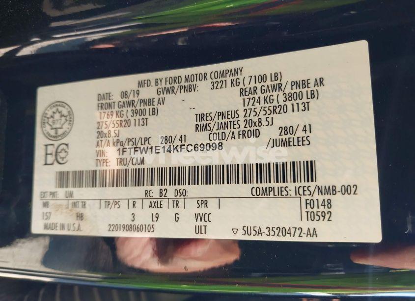 Photo 9 of 2019 Ford F-150 LARIAT (VIN 1FTFW1E14KFC69098)