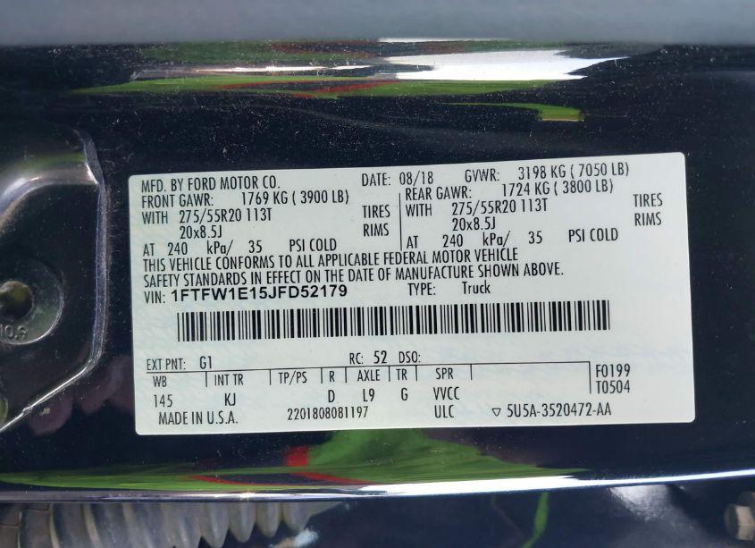 Photo 9 of 2018 Ford F-150 KING RANCH (VIN 1FTFW1E15JFD52179)