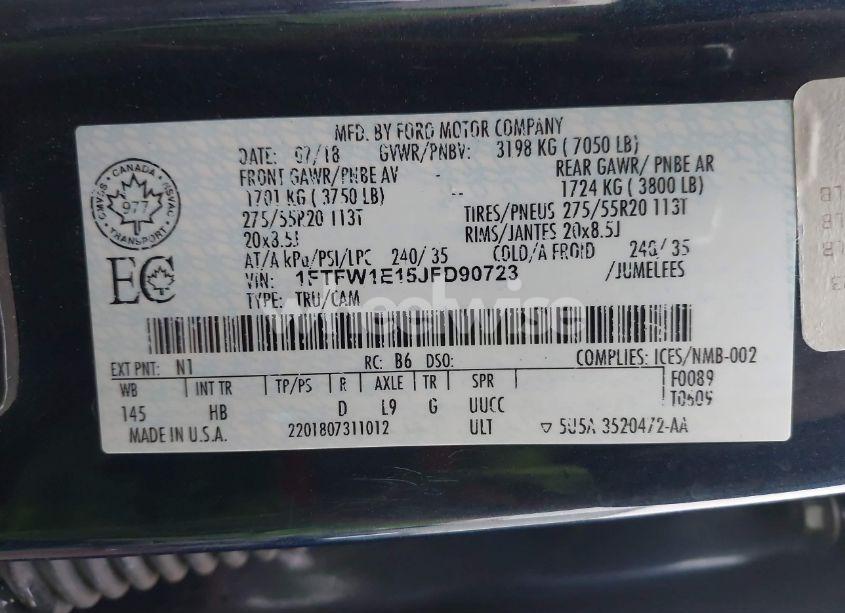 Photo 9 of 2018 Ford F-150 LARIAT (VIN 1FTFW1E15JFD90723)