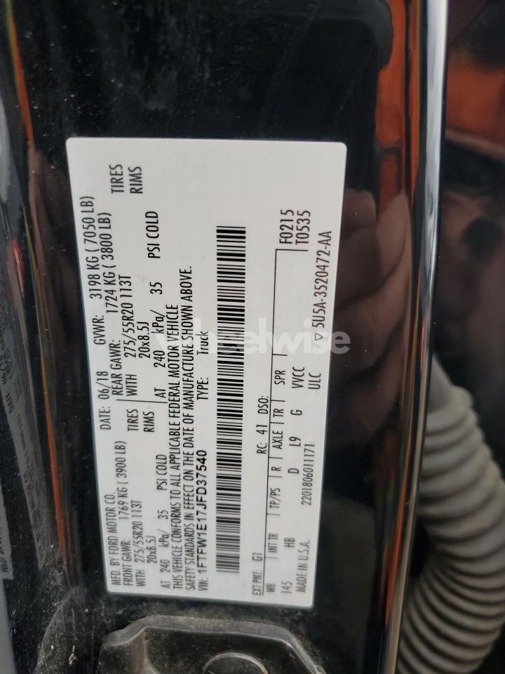 Photo 12 of 2018 FORD F150 SUPERCREW (VIN 1FTFW1E17JFD37540)