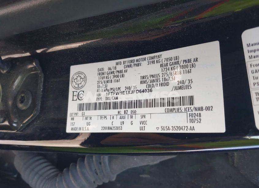 Photo 9 of 2018 Ford F-150 XLT (VIN 1FTFW1E1XJFD64036)