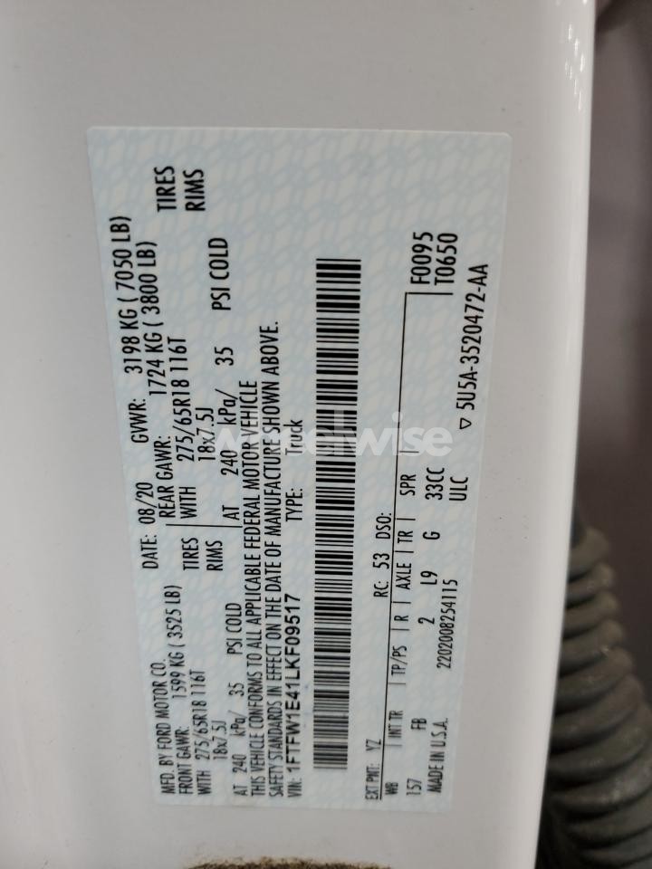 Photo 12 of 2020 FORD F150 SUPERCREW (VIN 1FTFW1E41LKF09517)