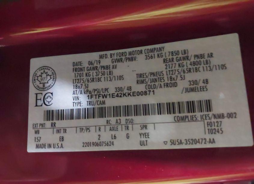 Photo 9 of 2019 Ford F-150 LARIAT (VIN 1FTFW1E42KKE00871)