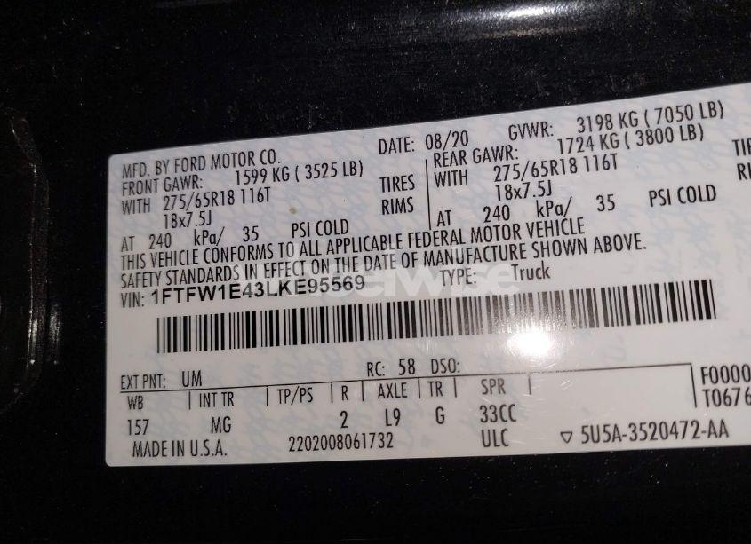 Photo 9 of 2020 Ford F-150 XLT (VIN 1FTFW1E43LKE95569)