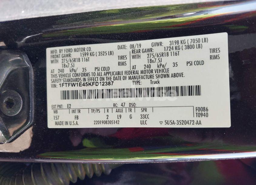 Photo 9 of 2019 Ford F-150 XLT (VIN 1FTFW1E45KFD12387)